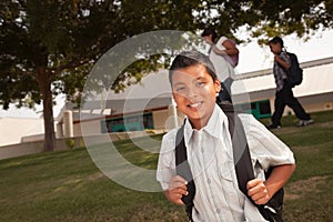 Happy Young Hispanic Boy Ready for School