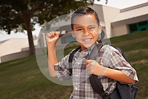 Happy Young Hispanic Boy Ready for School