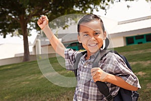 Happy Young Hispanic Boy Ready for School