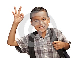 Happy Young Hispanic Boy Ready for School on White