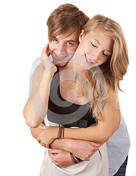 Happy young loving couple embracing