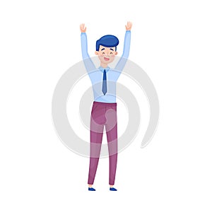Happy Young Man Cheering About Victory Vector Illustration