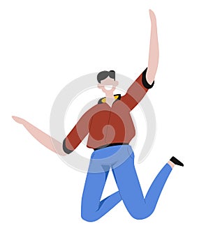 Happy young man jumping with joy and excitement