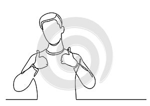 Happy young man showing thumb up - continuous line drawing