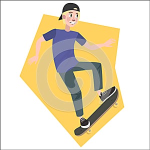 Happy young man skateboarding. A handsome skateboarder
