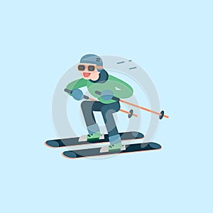 Happy young man skiing, Winter sports concept, vector cartoon il