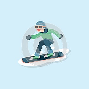 Happy young man skiing, Winter sports concept, vector cartoon il