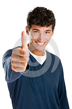 Happy young man thumb up