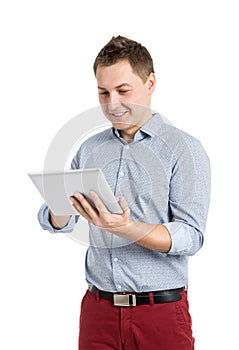 Happy Young Man Using Digital Tablet