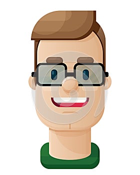 Happy Young Man wearing Eyeglasses Flat Vector Illustration icon Avatar