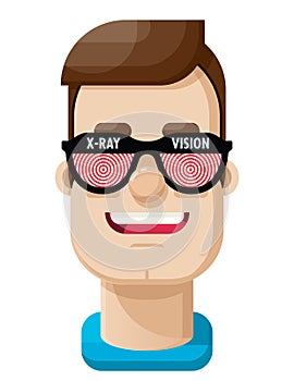 Happy Young Man Wearing X-Ray Eyeglasses Flat Vector Illustration Icon