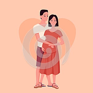 Happy young married couple people standing together, concept of pregnancy family