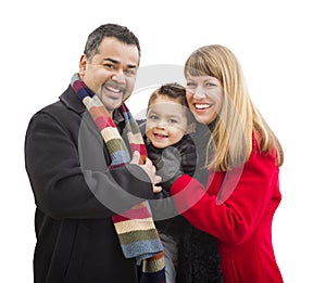 Happy Young Mixed Race Family Isolated on White