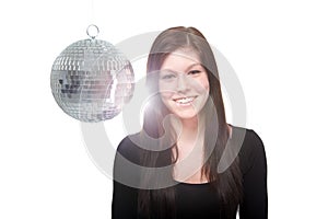 Happy Young Woman With Disco Ball