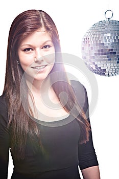 Happy Young Woman With Disco Ball