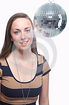 Happy Young Woman With Disco Ball