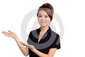 Happy young woman gesturing