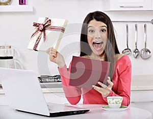 happy young woman with gift boxes