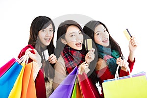 Happy young woman group enjoy shopping