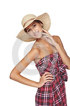 Happy young woman portrait in country style