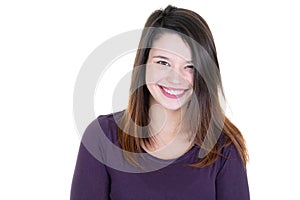 Happy young woman portrait laughing with a white smile