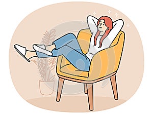 Happy young woman relax in chair