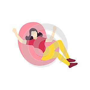 Happy young woman relaxing sit on lounge soft bean bag chair or the sacco chair people character flat design vector photo