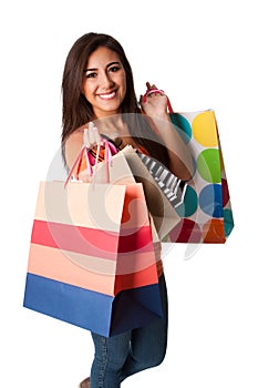 Happy young woman on shopping spree