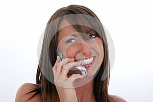 Happy Young Woman Speaking On Cellphone