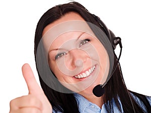 Happy young woman using headphone