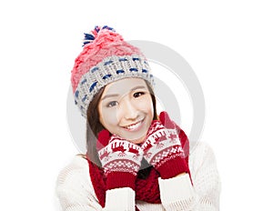 Happy young woman in winter clothes. happiness concept.
