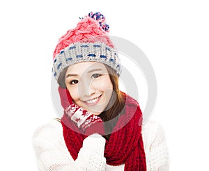 Happy young woman in winter clothes. happiness concept.