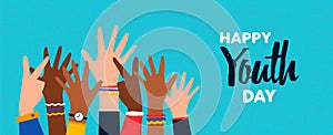 Happy Youth Day card of diverse teen hand group