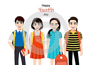 Happy youth day with group of girl and boy vector