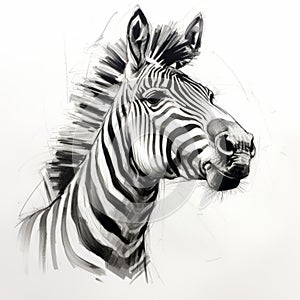 Happy Zebra Portrait Black And White Drawing In The Style Of Willem Haenraets