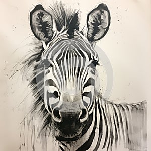 Happy Zebra Portrait: A Charcoal Sketch In The Style Of Willem Haenraets
