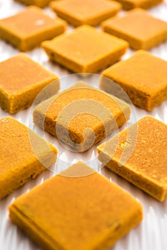 Hapus Amba Vadi / Burfi or Alphonso mango dried Cake or Bar, selective focus photo