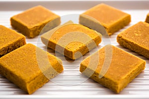 Hapus Amba Vadi / Burfi or Alphonso mango dried Cake or Bar, selective focus photo