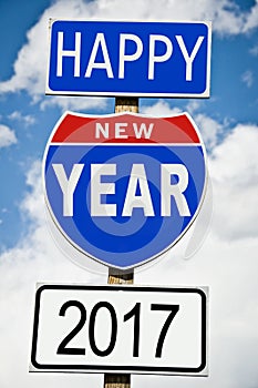 Hapy New Year 2017 on american roadsign
