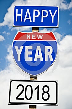 Hapy New Year 2018 written on american roadsign