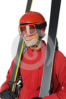 Hapy skier with his skis