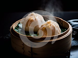 Har gau dramatic photography dark background,