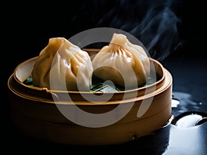 Har gau dramatic photography dark background,