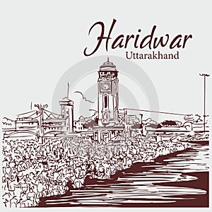 Har ki pauri haridwar uttarakhand sketch vector illustration photo