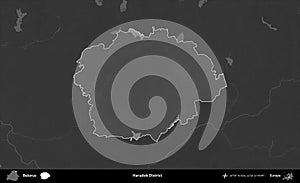 Haradok District highlighted, Belarus. Grayscale