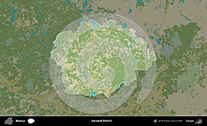 Haradok District highlighted, Belarus. Topographic Humanitarian