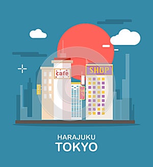 Harajuku beautiful town in Tokyo illustration design