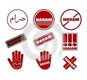 Haram logo and stamp. Isolated on white illustration. Vector. Haram is translated from Arabic to English as Impermissible or forbi