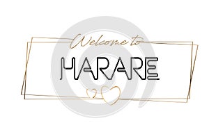 Harare  Welcome to text Neon lettering typography. Word for logotype, badge, icon, postcard, logo, banner Vector Illustration