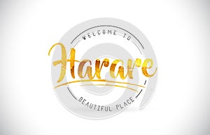 Harare Welcome To Word Text with Handwritten Font and Golden Tex